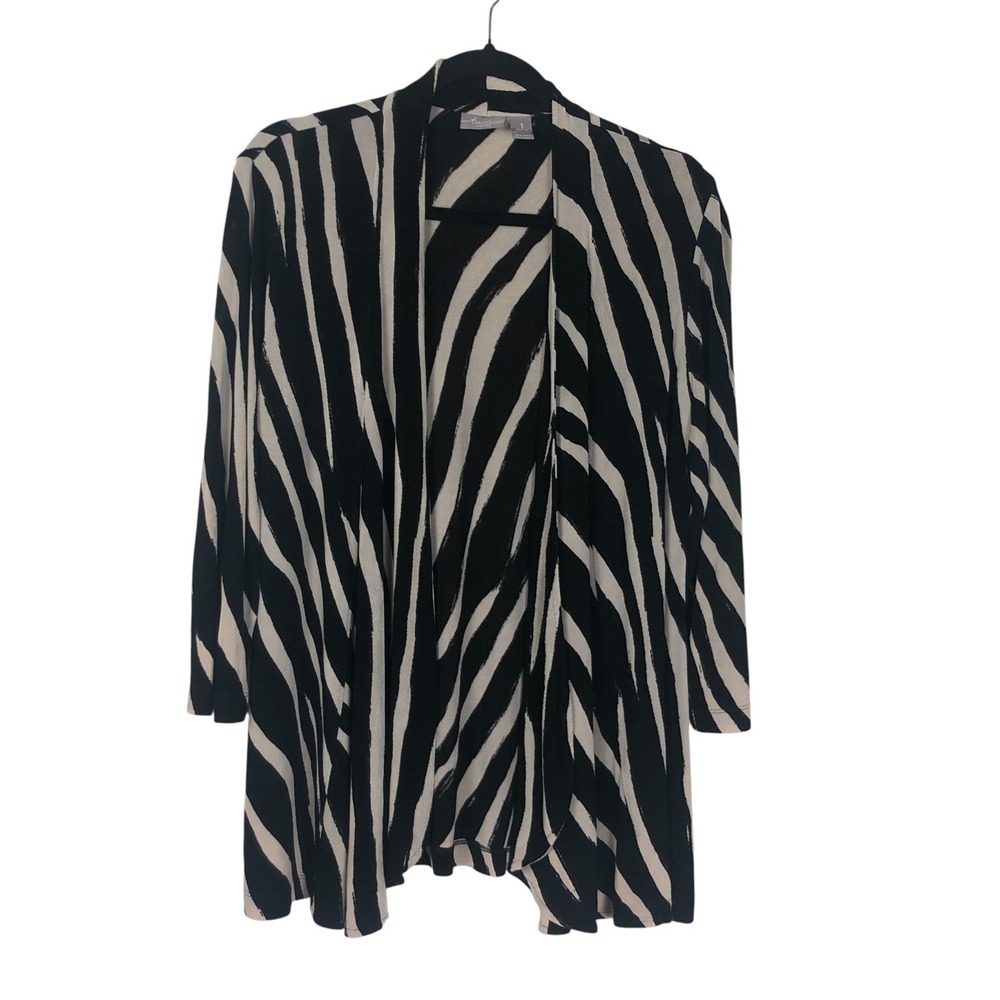 Chico's Travelers Abstract Zebra Print Open Front Cardigan‎ Slinky M Packable
